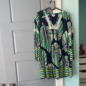 Crown & Ivy Vibrant Green & Navy 3/4 Length Sleeve Dress - Size PP (XS Petite)